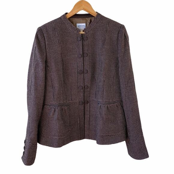 Armani Collezioni Antinea SRL Virgin Wool Stand Up Collar Peplum Tweed Jacket 14 - Picture 8 of 13